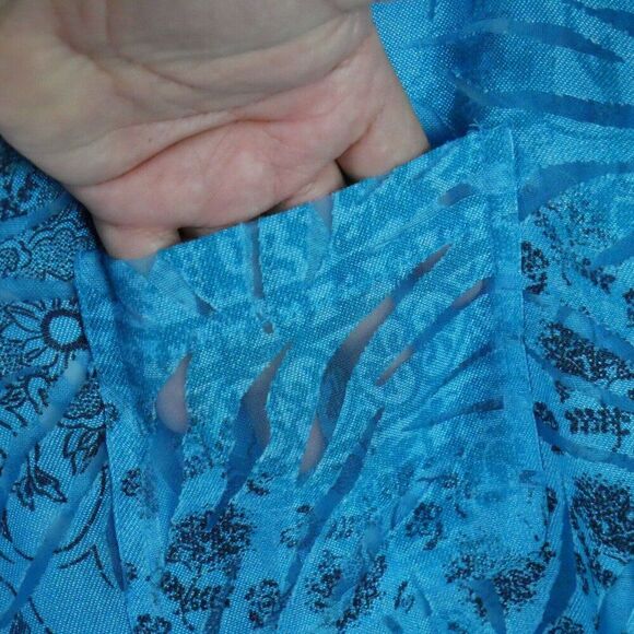 French Foundry Women's Size L Blue Semi Sheer Top 3/4 Long Sleeve Pocket Blouse - Picture 4 of 13